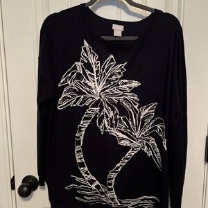 Chico's Black Sweater with White Palm Design